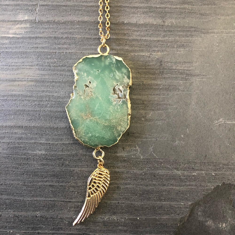 Handmade Chrysoprase Stone + Gold Plated Pendant